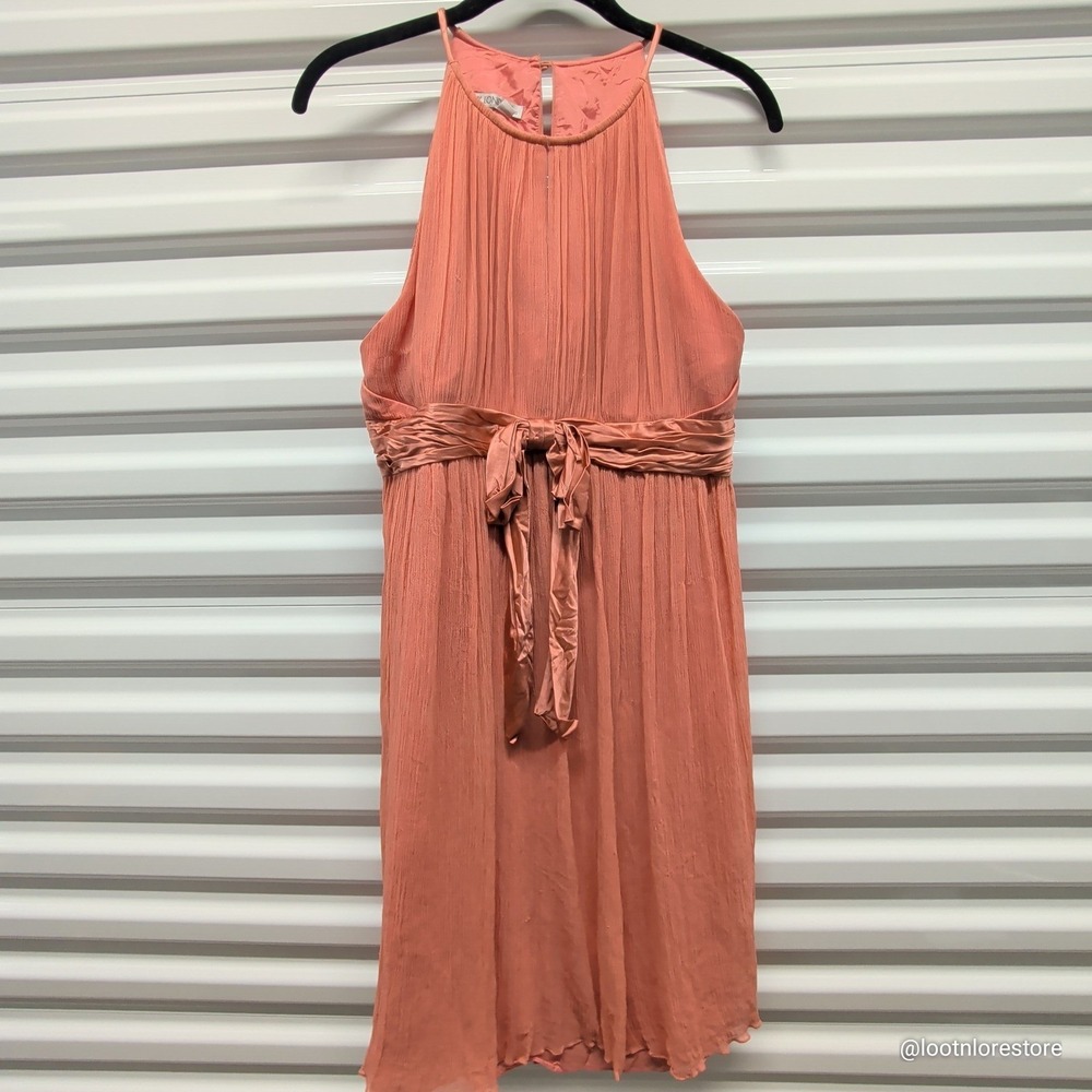 Maggy‎ London Size 12 Womens Coral Pink 100% Silk Pleated Halter Cocktail Dress
